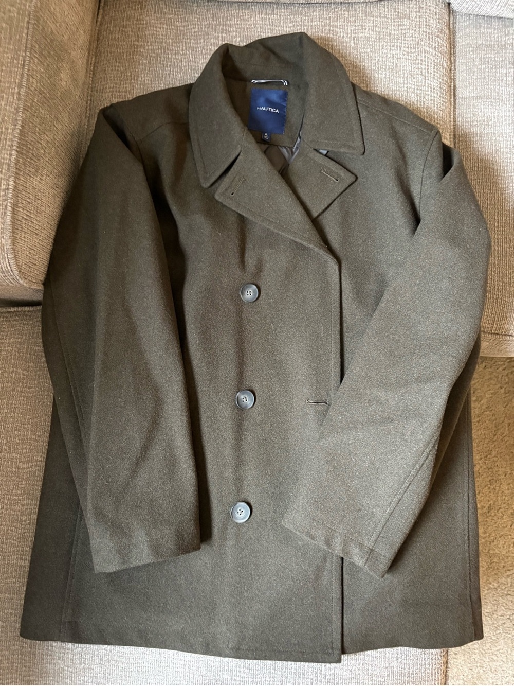 Nautica Men's Olive Green Double-Breasted Pea Coat